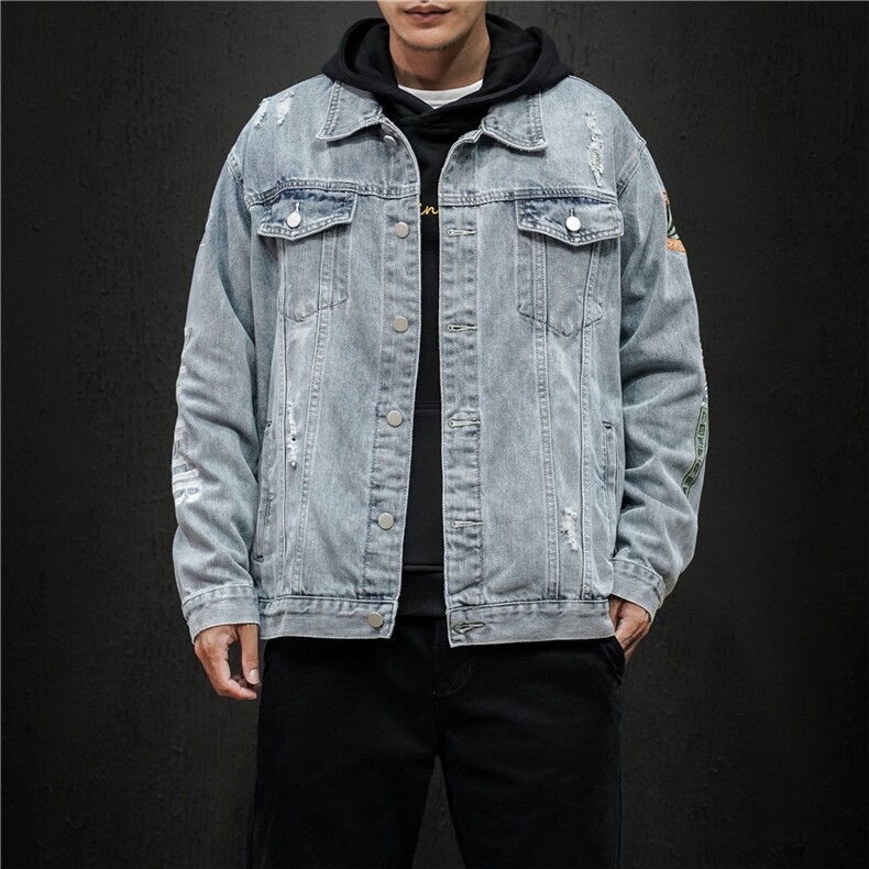 jk822-p80M-5XL黑墙ins牛仔夹克拉链破洞大码男日系CITYBOY,男装夹克,星座103A