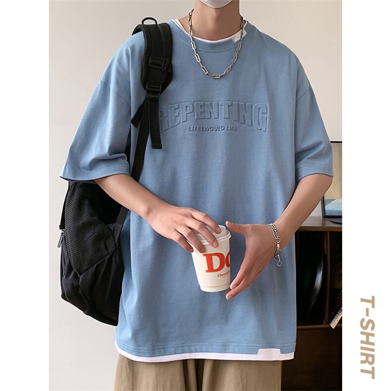 夏季短袖纯色港风t恤休闲时尚百搭短袖t恤男TC3022-P25控49,男装T恤,星座717