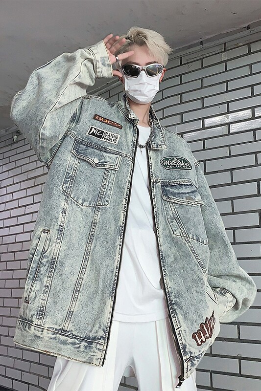 美式高街秋季牛仔外套男潮牌炸街休闲百搭牛仔夹克男JK8021/P70,男装工装外套,电商D202-1