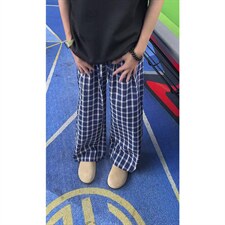 美式高街潮牌男女泡泡格子休闲裤直筒宽松慵懒显瘦阔腿休闲长裤子，男装休闲裤，电商A443