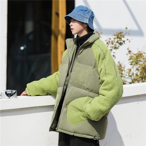 美式羊羔绒学生立领棉衣外套男潮牌加厚保暖面包服百搭个性棉袄冬图片