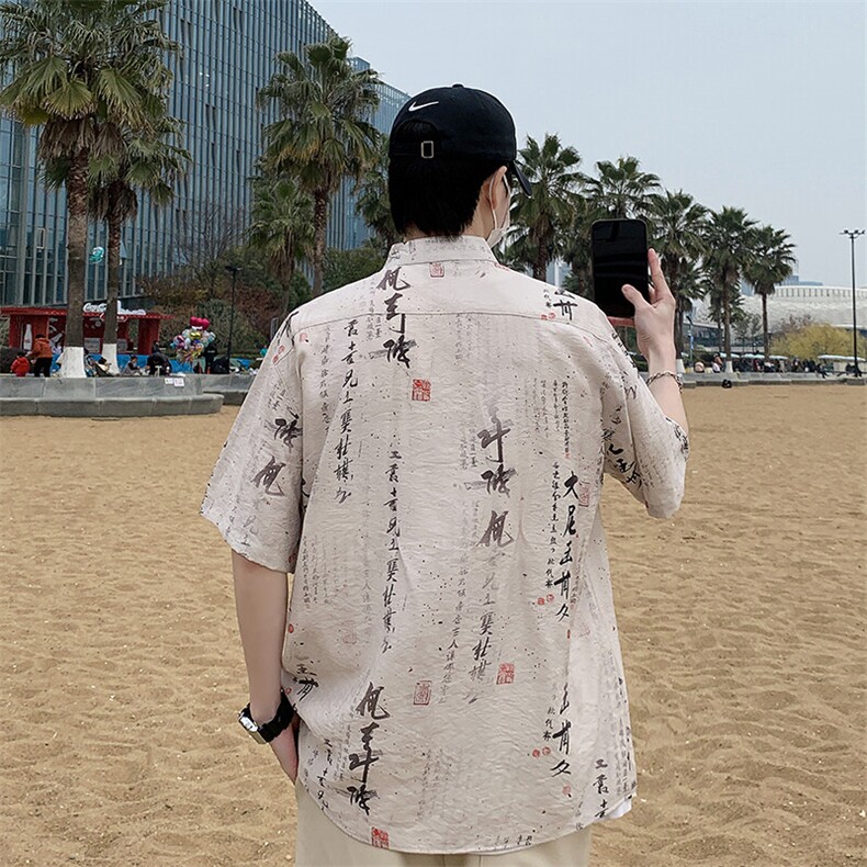 新中式夏威夷唐装花衬衫男风盘扣短袖衬衣7006P40,男装衬衫,电商A056