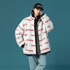 703-Y253冬季高品质印花时尚羊羔毛拼色外套双面穿棉衣，男装棉衣，星座703