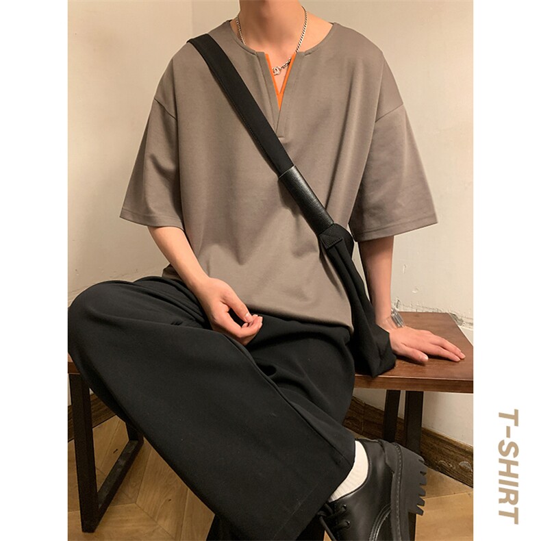 男士短袖港风暖光体恤夏季休闲百搭纯色V领T恤男上衣TC3134-P30图片