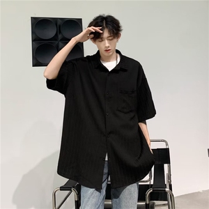 2024夏季新款冰丝短袖衬衫男潮牌痞帅垂感宽松衬衣现货 W8209-P38图片