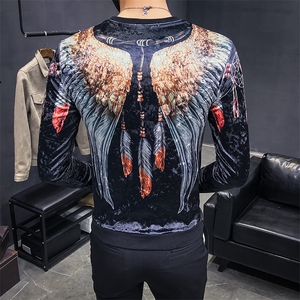 2021春秋季高质量金丝绒老鹰翅膀卫衣圆领套头男 C301-W11-P60图片