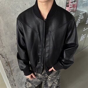 抖音得物高品质美式高街复古老钱风PU皮夹克外套男女短款机车皮衣图片