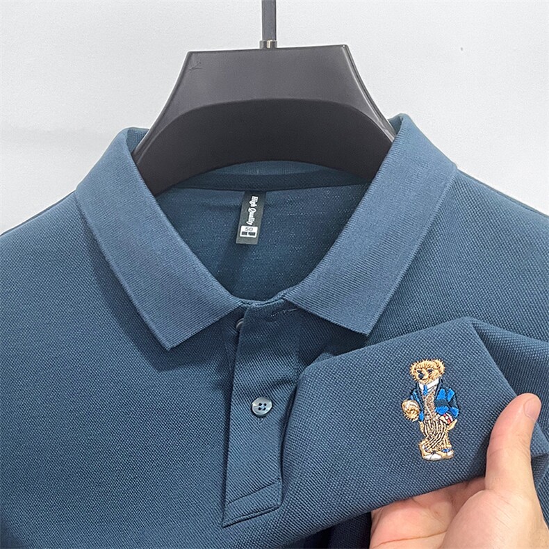 长袖t恤男翻领纯棉中青年男士polo衫时尚商务休闲体恤衫打底上衣图片