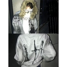 网图有货美式复古毛领拉链开衫涂鸦印花连帽卫衣男女A1281-P66，男装卫衣，星座1505