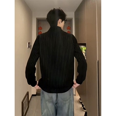 高品质春装新款老钱风美式高街鱼骨纹斜拉链解构高领卫衣长袖t恤，男装T恤，电商A443