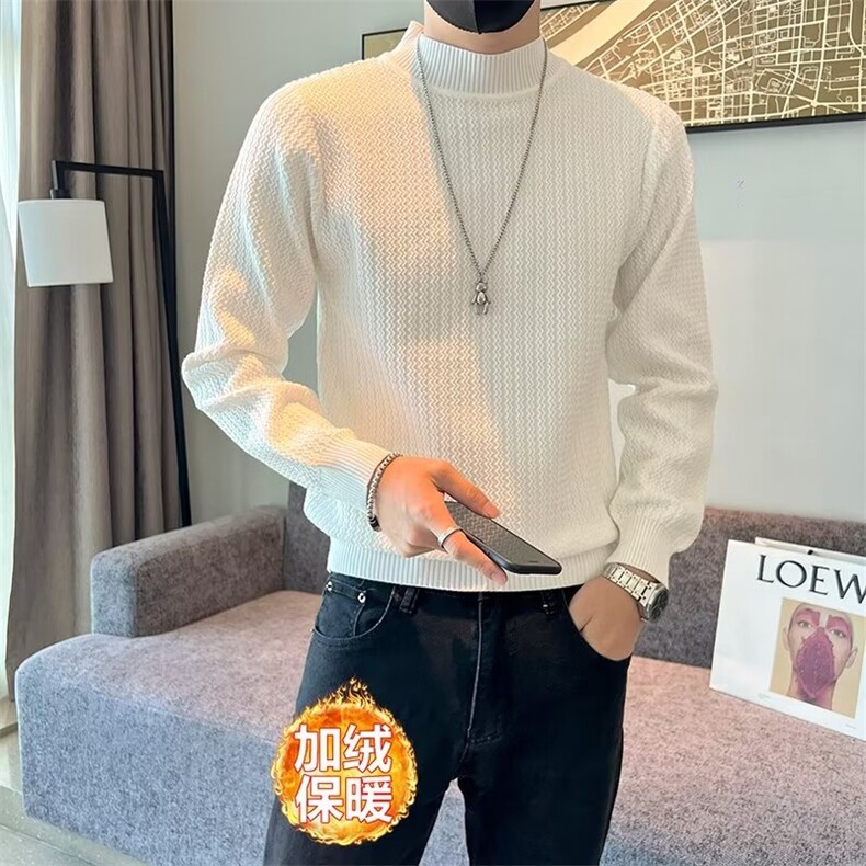圆领毛衣男秋冬季修身软糯纯色毛线上衣服保暖打底男士针织衫M803,男装针织衫/毛衣,星座1116A-2（原606A-1）