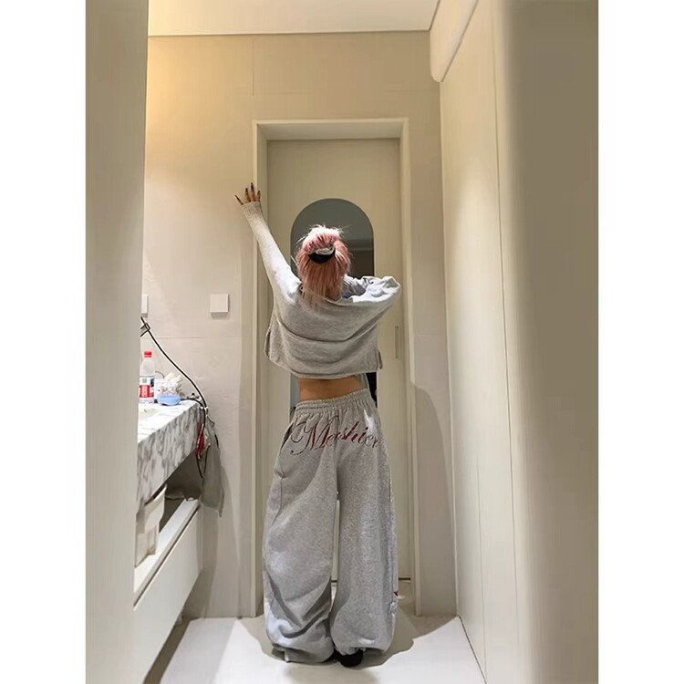 美式慵懒休闲??星星印花抽绳弯刀卫裤男女宽松百搭拖地长裤,男装休闲裤,星座218-8