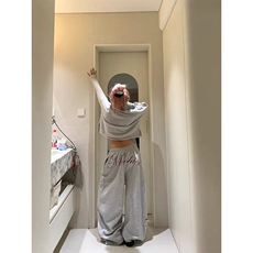 美式慵懒休闲??星星印花抽绳弯刀卫裤男女宽松百搭拖地长裤，男装休闲裤，星座218-8