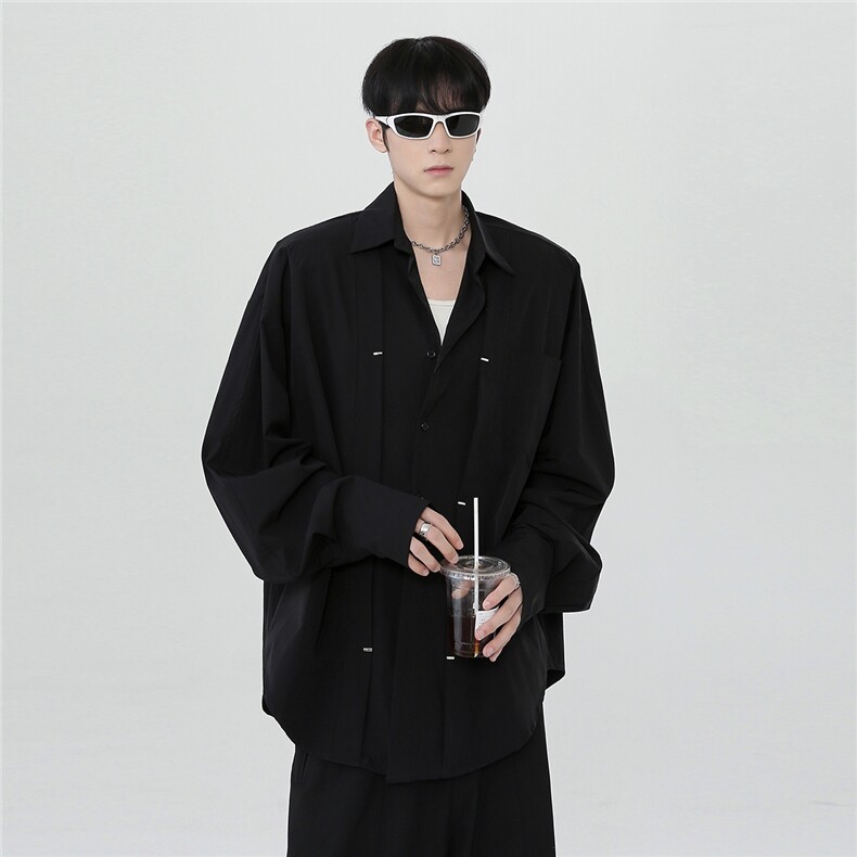 小众高级感垫肩衬衫男长袖宽松立体裁剪休闲衬衫ins潮CS27-P68,男装衬衫,电商C307