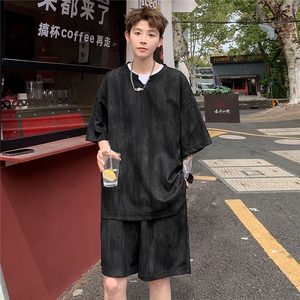 2026夏季新款扎染美式冰丝五分袖短裤套装潮流 TZ5622/特P50 黑图片