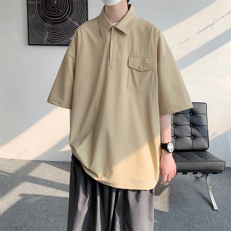 夏季纯色口袋宽松翻领Polo衫短袖T恤男女同款PL0165-P40,男装Polo衫,星座308B-2