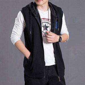 男士马甲无袖连帽背心运动马夹不倒绒针织开衫加肥加大码316款P70图片