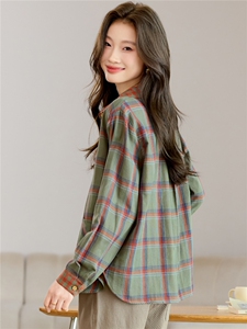 衬衫女长袖2026春秋新款大码宽松遮肚上衣洋气减龄撞色格子衬衫图片
