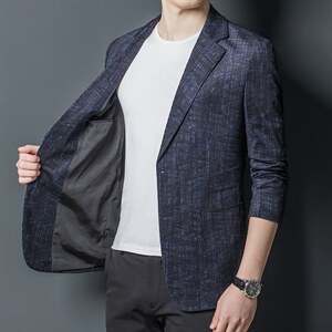 中年商务休闲西服男春秋季修身单件便西男士单西外套中老年西装男