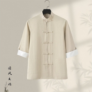夏唐装风盘扣新中式七分袖棉麻复古居士服茶服GF2503-P60图片