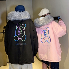 情侣装冬装小熊反光羊羔毛情侣棉衣外套毛领棉服G902P128男，男装棉衣，电商A339