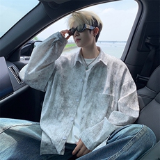 衬衫男春季新款港风宽松大码扎染肌理感长袖衬衣CS7012-P38，男装衬衫，星座214-3