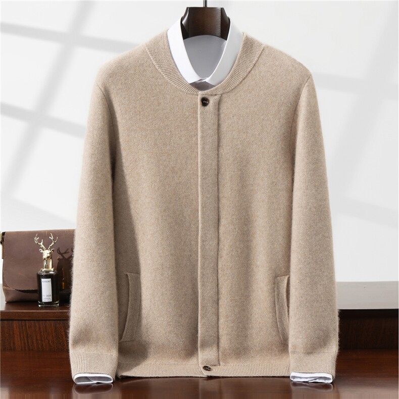 2025百搭时尚隐藏式拉链开衫简约，男装羊绒套衫，铂欧羊绒