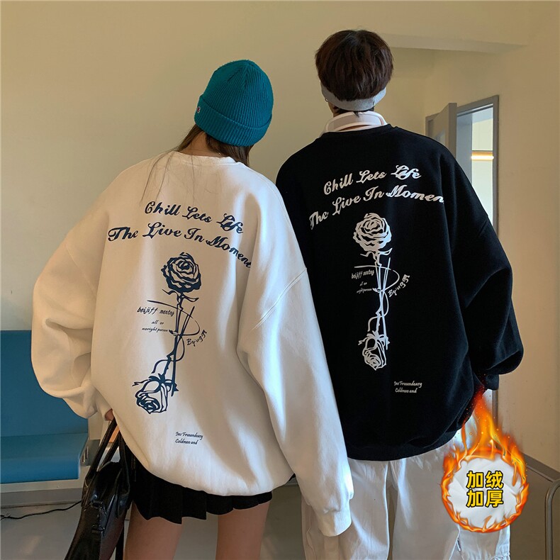 情侣装秋冬装2023圆领套头港风长袖卫衣加绒厚外套男装S113-1-P48，女装短外套，电商A233-1