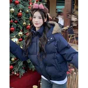 大毛领棉服女冬季新款加厚保暖短款显瘦连帽外套 M206图片