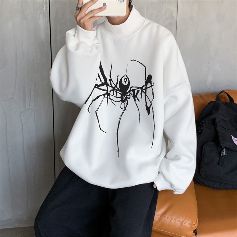 加绒加厚高领卫衣蜘蛛印花落肩袖情侣款打底衫男XZ514-2-G86-P48,男装T恤,星座514-2(原B239)