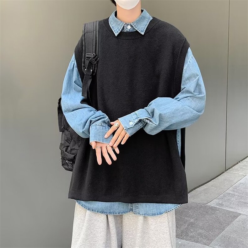 美式街头设计感圆领毛衣男慵懒风休闲叉毛衣马甲FM02P33,男装针织衫/毛衣,星座1116-2