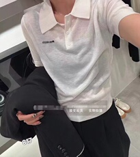 夏薄款POLO领羊毛短袖针织衫女气质宽松显瘦翻领半袖T恤打底上衣，女装羊毛衫，百纯羊绒
