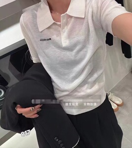 夏薄款POLO领羊毛短袖针织衫女气质宽松显瘦翻领半袖T恤打底上衣