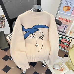 针织衫男女韩版潮流宽松白色和平鸽2025秋冬ins毛衣MZ862-P59图片