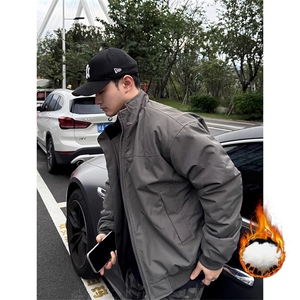 抖音得物 美式潮休闲夹克春季立领纯色复古工装加厚棉服外套AMY01图片