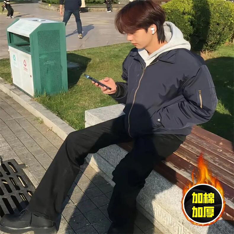 现货秋冬季美拉德立领飞行立领夹克boxy棉衣美式高街加厚加棉外套，男装夹克，电商A486-1