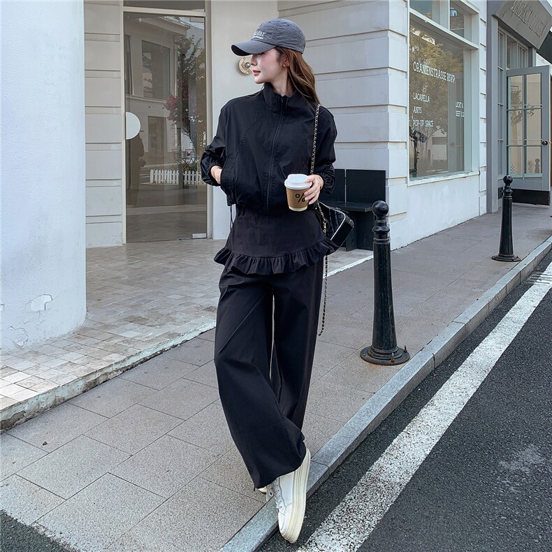 《档口现货》26秋上新气质工装夹克两件套带花边屁连休闲套装女,女装套装/套裙,时尚风爆