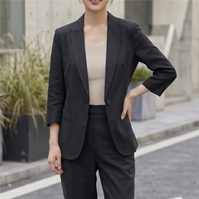 2026年夏季新品亚麻休闲气质通勤七分袖上衣外套透气性好,女装西装,珍莉伊缘
