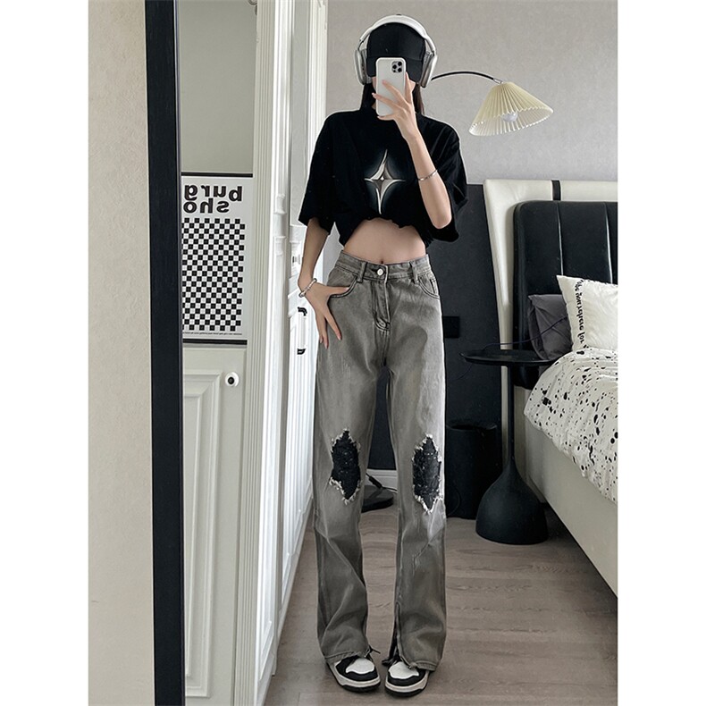 拉链ins美式高街hiphop直筒大码牛仔裤货号K667P65,男装牛仔裤,电商A063