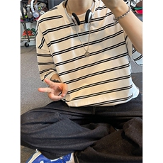 夏季圆领短袖男潮牌条纹宽松休闲透气时尚T恤上衣T3638-特价P30，男装T恤，电商A007