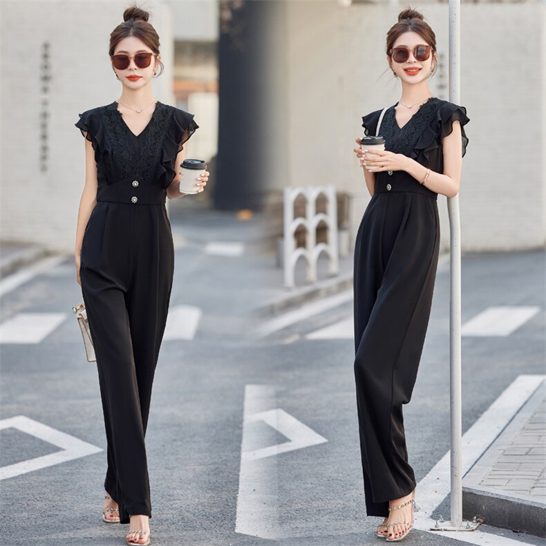 气质女神范连体裤女2025夏装高级感无袖修身显瘦蕾丝边连衣裤,女装连体裤,布依丽人