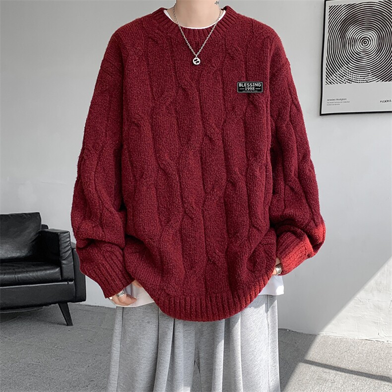 8XL-M圆领毛衣男秋冬慵懒风宽松情侣装麻花针织羊毛衫MY19004P68，男装针织衫/毛衣，电商B312