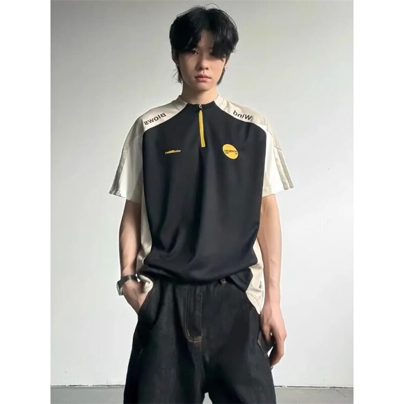 半拉链美式球衣短袖拼接凉感速干t恤户外健身运动网球服DX103P40,男装T恤,星座908