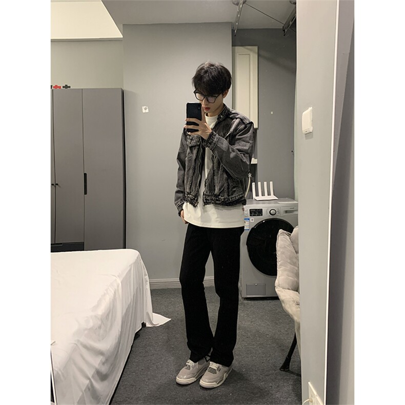 【自家图】现货春季美式毛边牛仔外套欧美街头垫肩复古短款夹克，男装工装外套，星座301D-2(原星座1004-1）