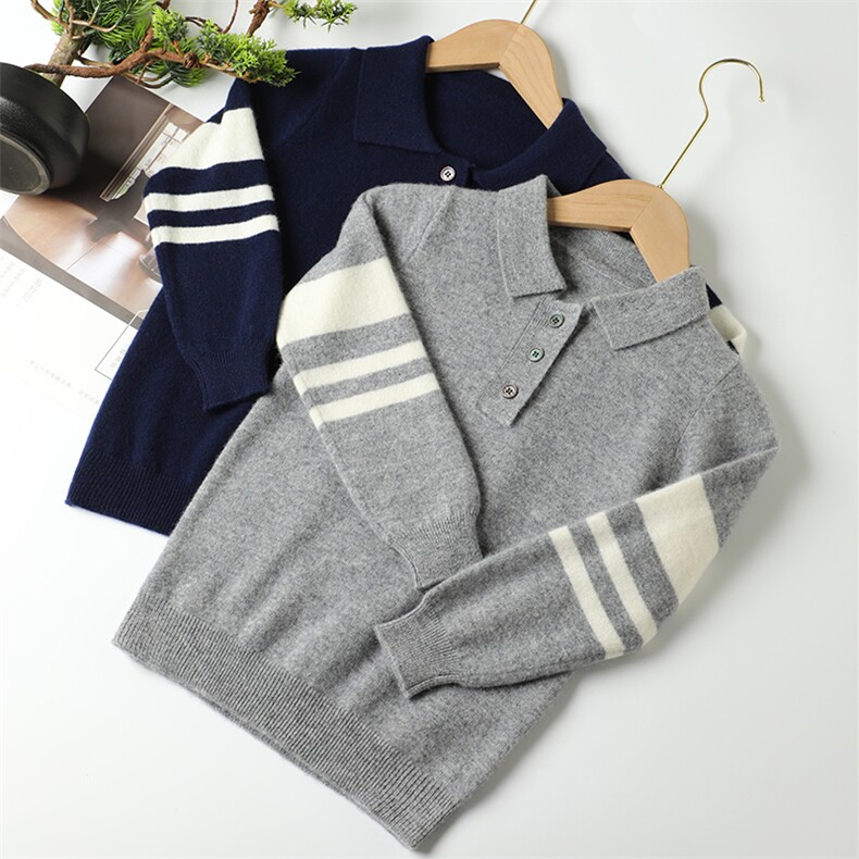 儿童POLO领羊毛衫男中大童毛衣小童针织衫条纹打底衫翻领，童装毛衣，亚东羊绒制品