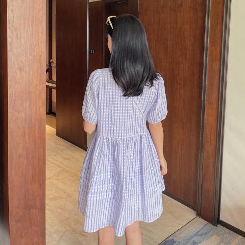 【现货】夏季新款泡泡袖宽松韩版连衣裙,女装连衣裙,裴兔子
