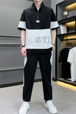 2025新款夏季套装短袖九分裤男士冰丝套装潮流-TZ2611-P50，男装T恤，星座1105