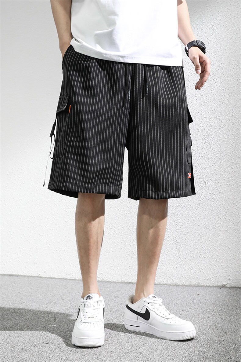 7XL-M条纹工装短裤男夏季新款胖子痞帅宽松直筒五分裤加肥加大码,男装休闲裤,钱塘717(原712)