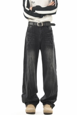 高品质现货闪电纹美式高街微喇裤宽松直筒牛仔裤-GK68-P60-限价78，男装牛仔裤，星座310A-1