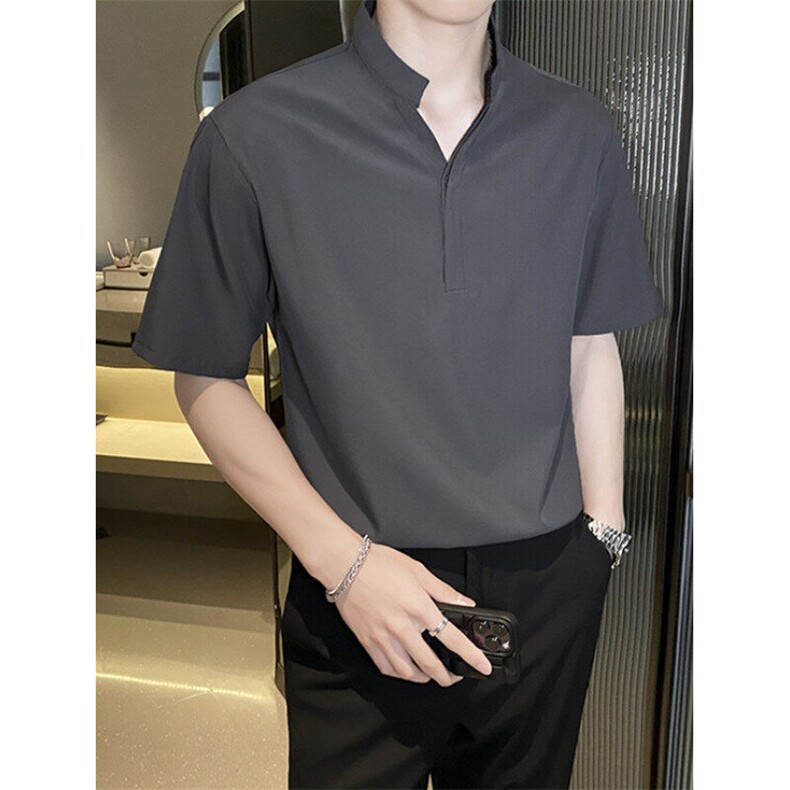 男士短袖t恤男款立领polo衫夏季美式日系冰丝抗皱半袖衣服P06,男装T恤,星座1116A-2（原606A-1）